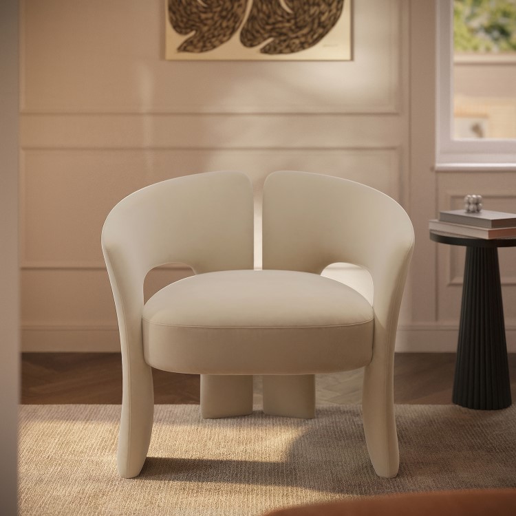 Beige Velvet Modern Curved Accent Chair - Azalea