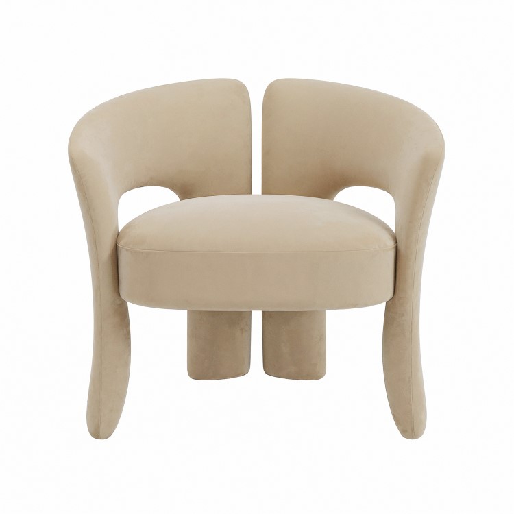 Beige Velvet Modern Curved Accent Chair - Azalea
