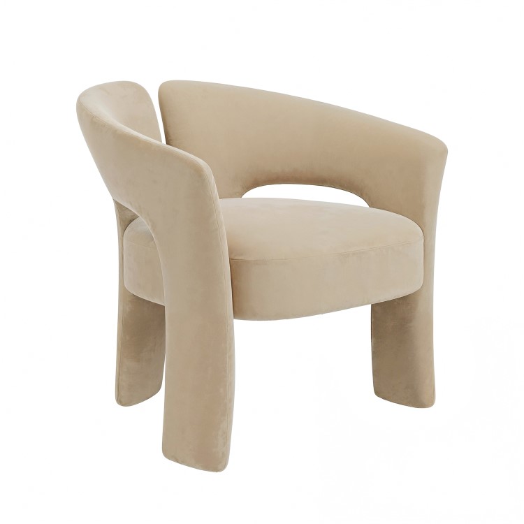 Beige Velvet Modern Curved Accent Chair - Azalea
