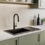 Single Bowl Inset Black Composite Square Kitchen Sink with Reversible Drainer - Essence Amelia