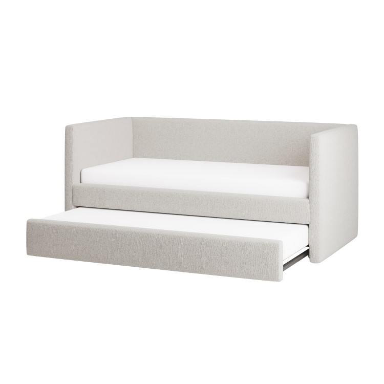 Cream Fabric Single Day Bed with Trundle - Amie