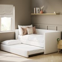 Cream Fabric Single Day Bed with Trundle - Amie