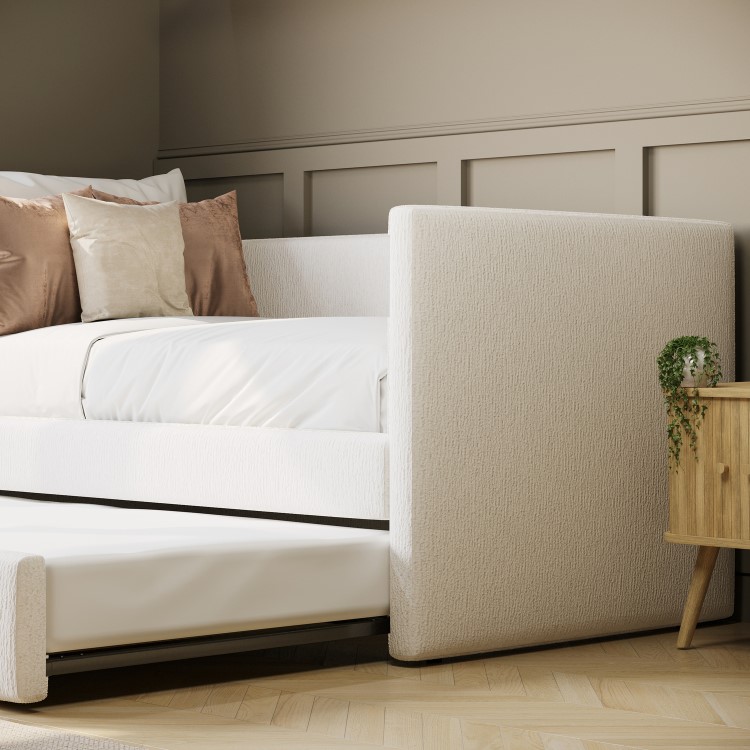 Cream Fabric Single Day Bed with Trundle - Amie