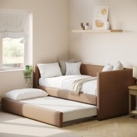 Chenille Single Day Bed with Pull Out Trundle in Burnt Orange - Amie Chenille Single Day Bed with Pull Out Trundle in Burnt Orange - Amie