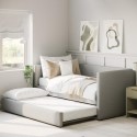 BUN/AMI003/97808 Single Day Bed with Pull Out Trundle in Light Grey Fabric - Amie