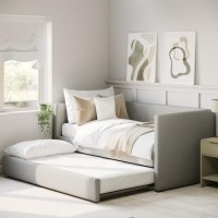 Light Grey Fabric Single Day Bed with Trundle - Amie