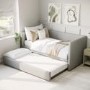 Single Day Bed with Pull Out Trundle in Light Grey Fabric - Amie