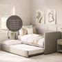 Light Grey Fabric Single Day Bed with Trundle - Amie