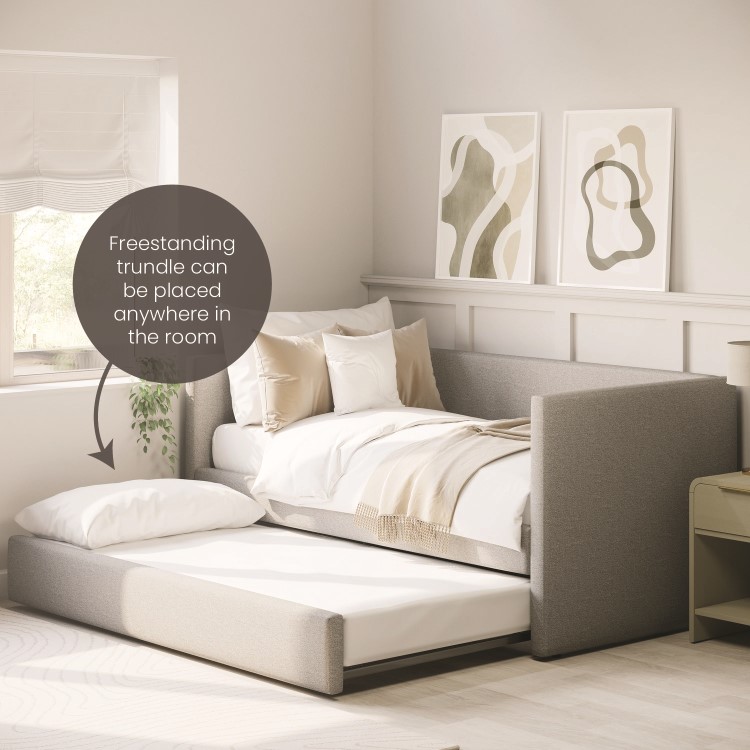 Light Grey Fabric Single Day Bed with Trundle - Amie