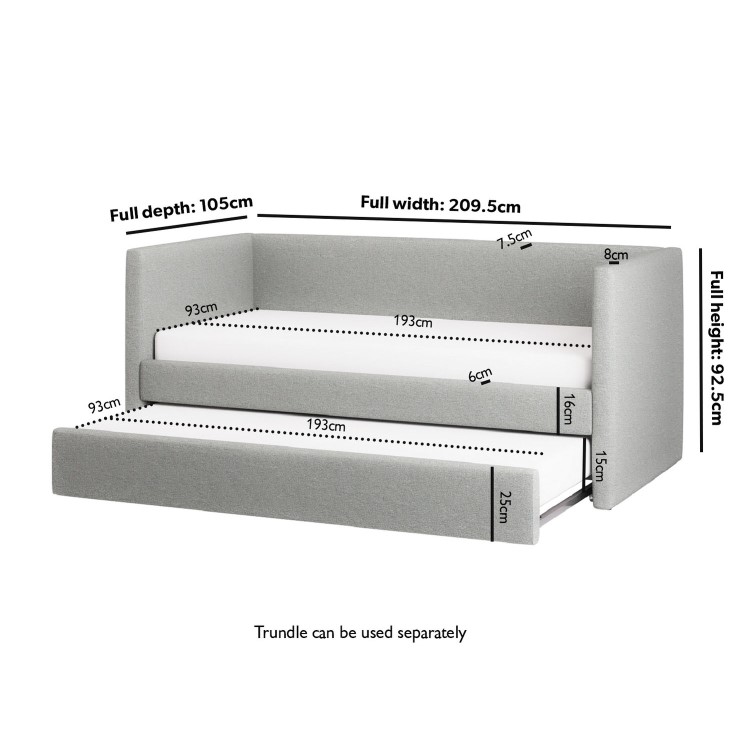 Light Grey Fabric Single Day Bed with Trundle - Amie