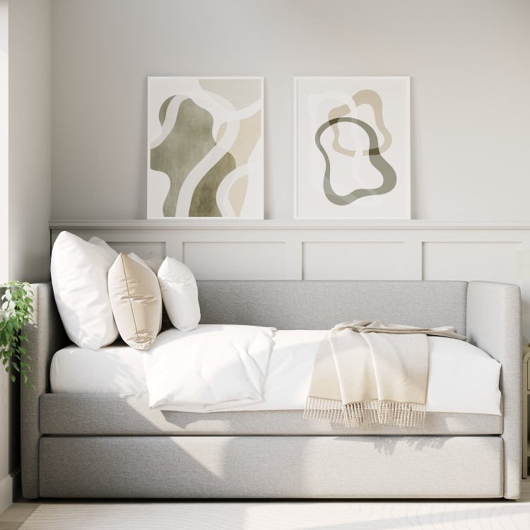 Light Grey Fabric Single Day Bed with Trundle - Amie