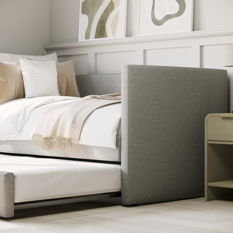 Light Grey Fabric Single Day Bed with Trundle - Amie