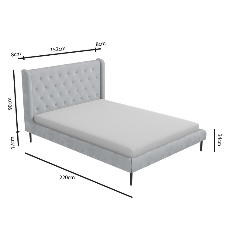 Grey Velvet Mid-Century King Size Bed Frame - Amara