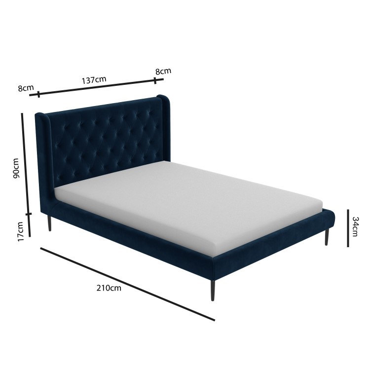 Navy Velvet Mid-Century Double Bed Frame - Amara