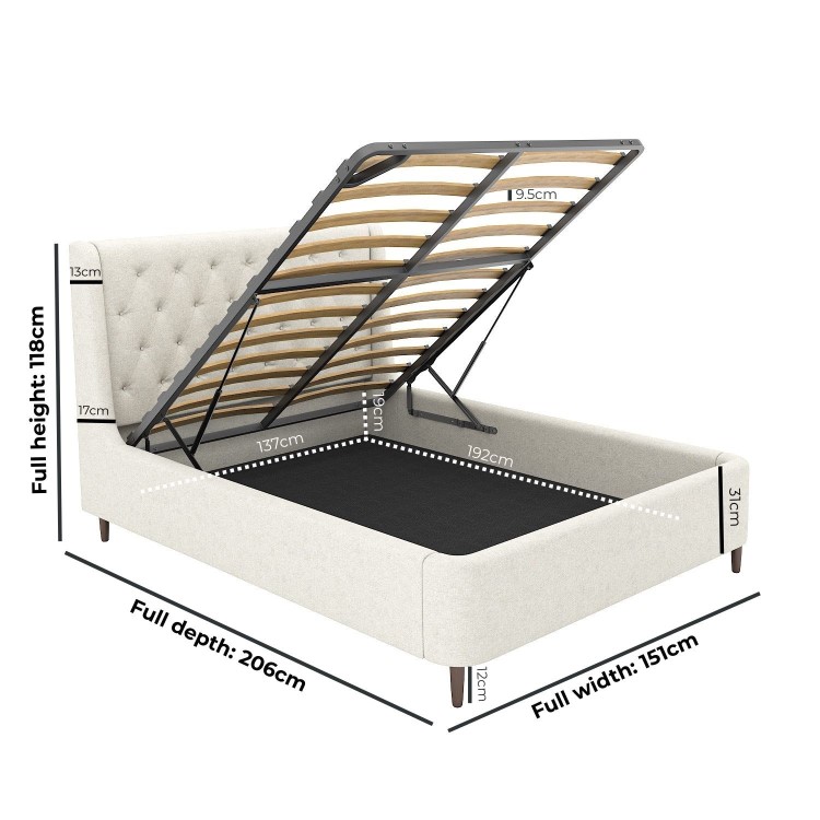 Cream Upholstered Double Ottoman Bed with Legs - Amara