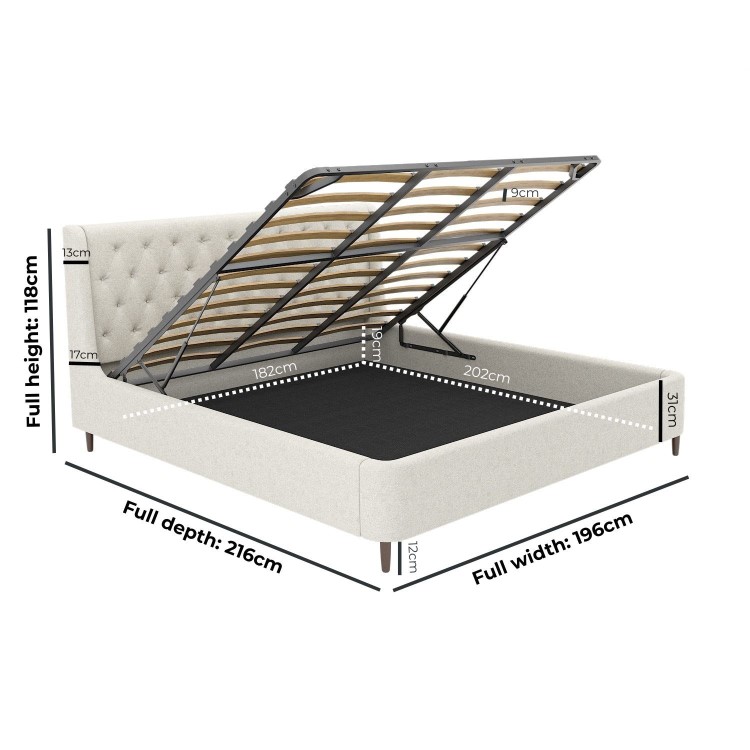 Cream Upholstered Super King Ottoman Bed with Legs - Amara