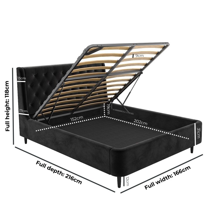 Black Velvet King Size Ottoman Bed with Legs - Amara