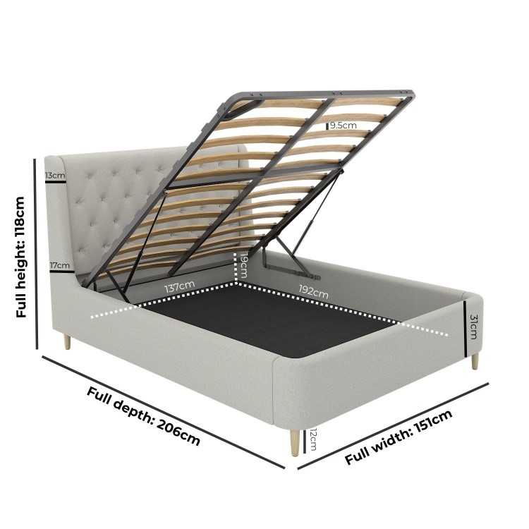 Grey Upholstered Double Ottoman Bed With Legs - Amara