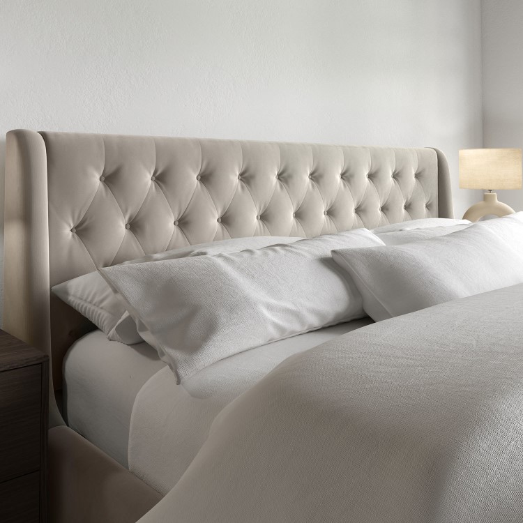 Beige Velvet Double Ottoman Bed With Legs - Amara