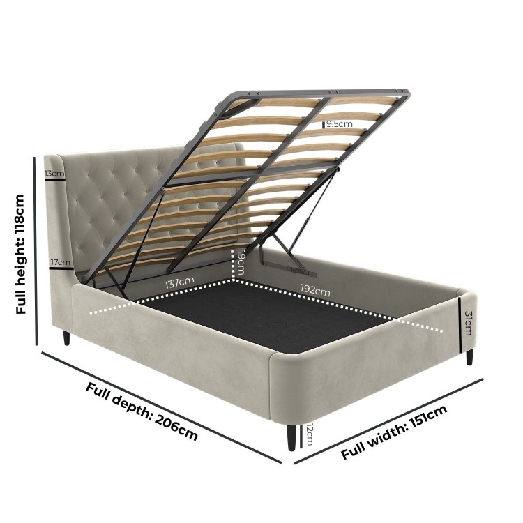 Beige Velvet Double Ottoman Bed With Legs - Amara