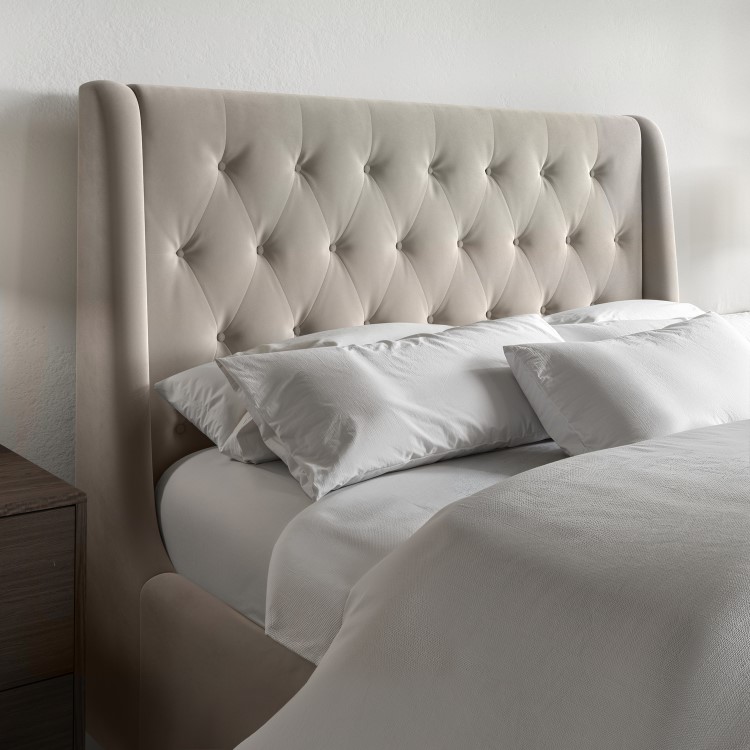 Beige Velvet Small Double Ottoman Bed With Legs - Amara