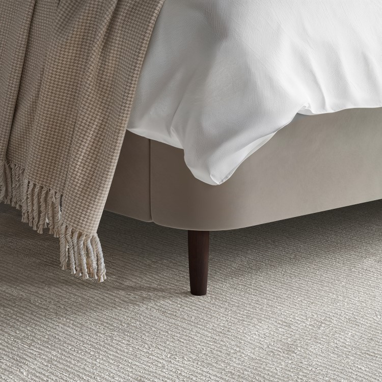 Beige Velvet Small Double Ottoman Bed With Legs - Amara