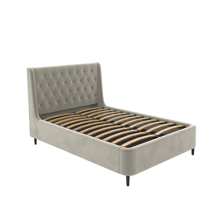 Beige Velvet Small Double Ottoman Bed With Legs - Amara