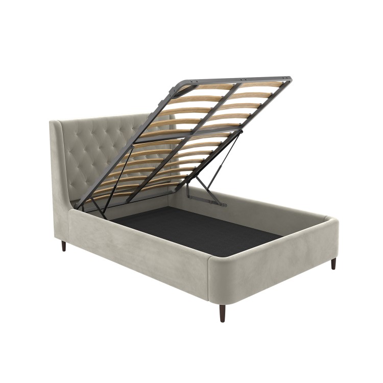 Beige Velvet Small Double Ottoman Bed With Legs - Amara