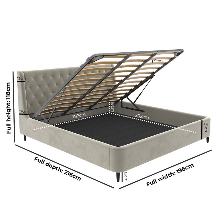 Beige Velvet Super King Ottoman Bed With Legs - Amara