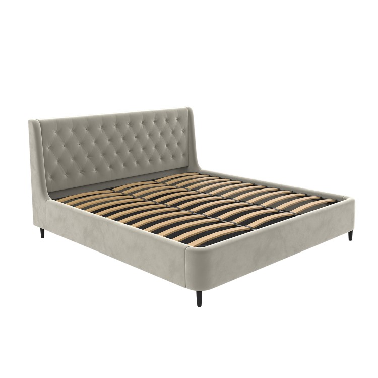 Beige Velvet Super King Ottoman Bed With Legs - Amara
