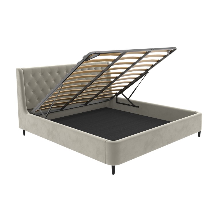Beige Velvet Super King Ottoman Bed With Legs - Amara