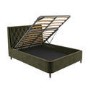 Olive Green Velvet Double Ottoman Bed With Legs - Amara