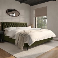 Olive Green Velvet Super King Ottoman Bed With Legs - Amara