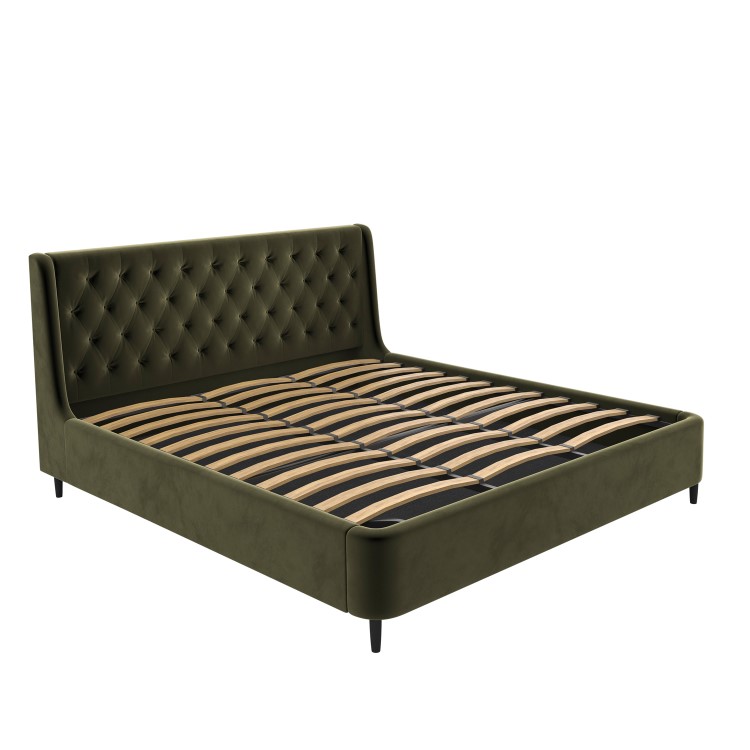 Olive Green Velvet Super King Ottoman Bed With Legs - Amara