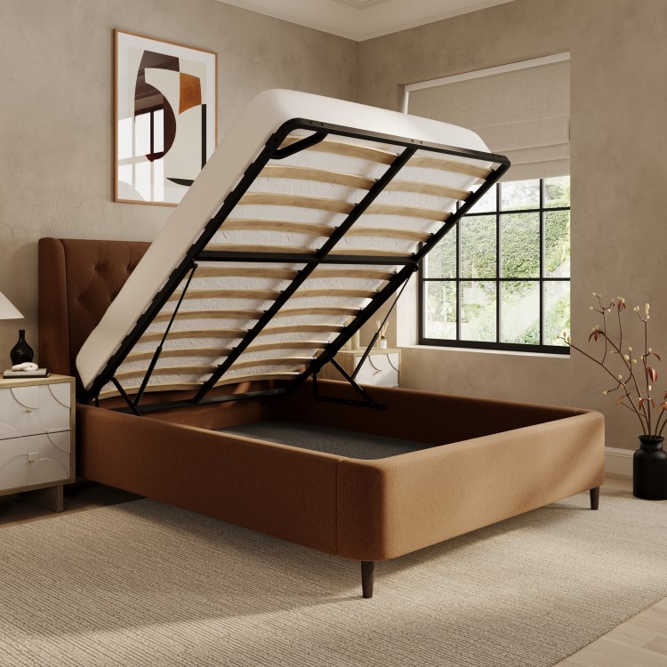 Brown Chenille Double Ottoman Bed With Legs - Amara