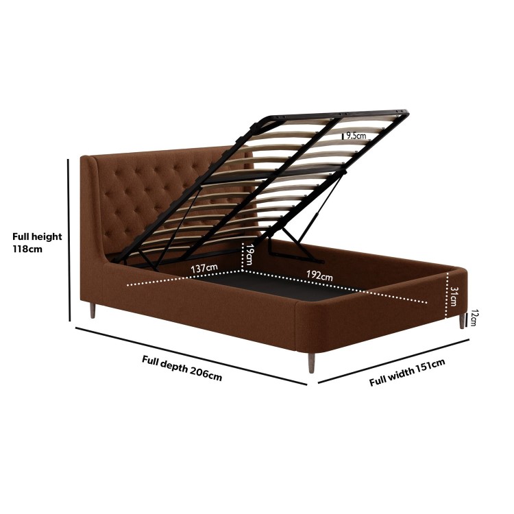 Brown Chenille Double Ottoman Bed With Legs - Amara