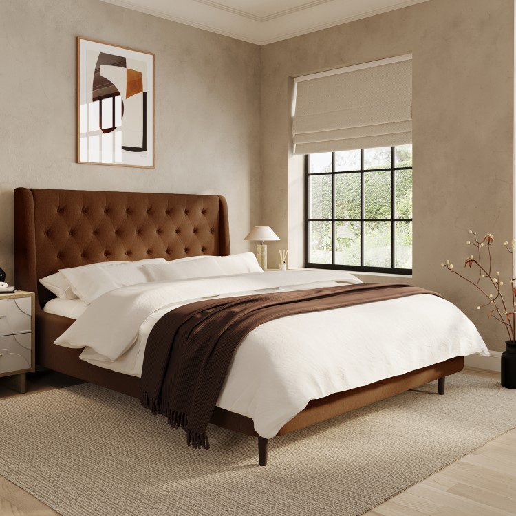 Burnt Orange Chenille King Size Ottoman Bed With Legs - Amara
