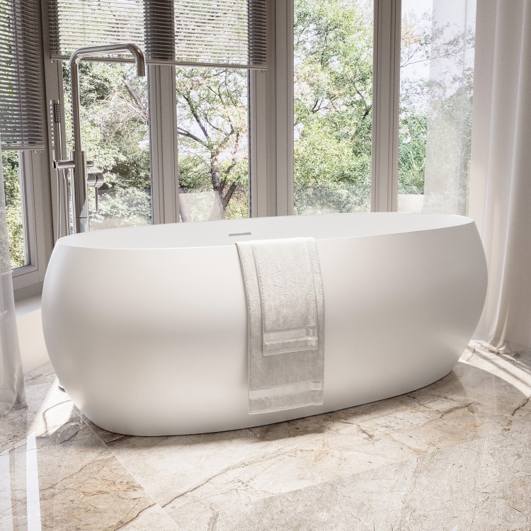 GRADE A1 - Freestanding Double Ended 1700 x 825mm Bath Matt White - Ana