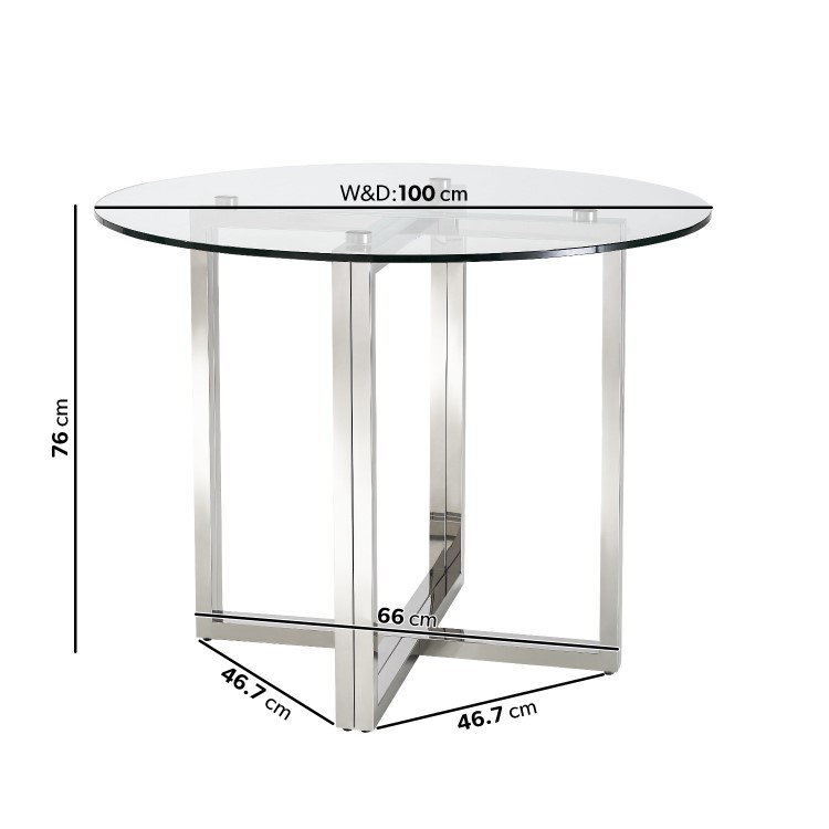 Small Round Glass Dining Table with Chrome Legs - Seats 4 - Alana Boutique