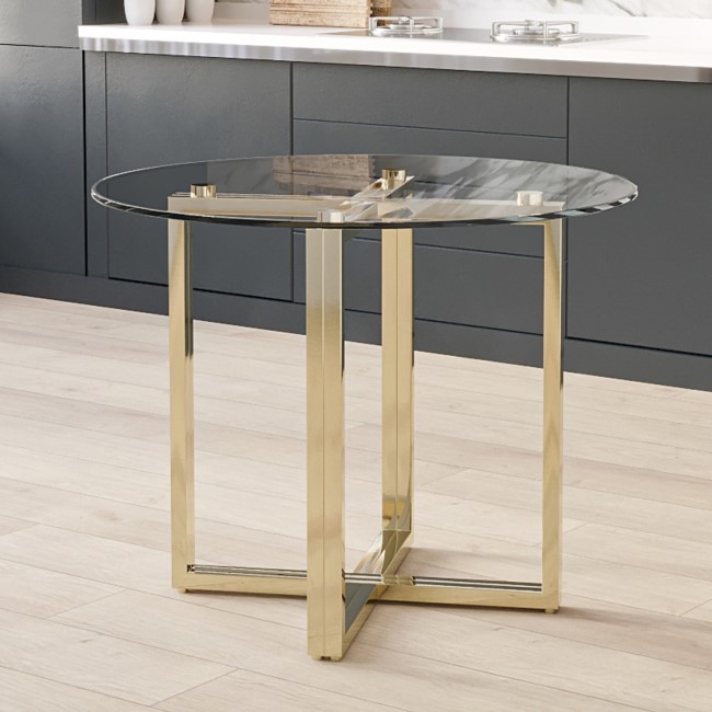 Round Glass Dining Table with Gold Legs - Seats 4 - Alana Boutique