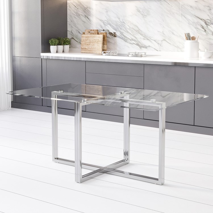 Rectangle Glass Top Dining Table - Seats 6 - Alana Boutique