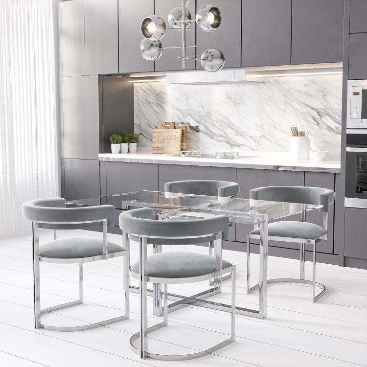 Rectangle Glass Top Dining Table - Seats 6 - Alana Boutique