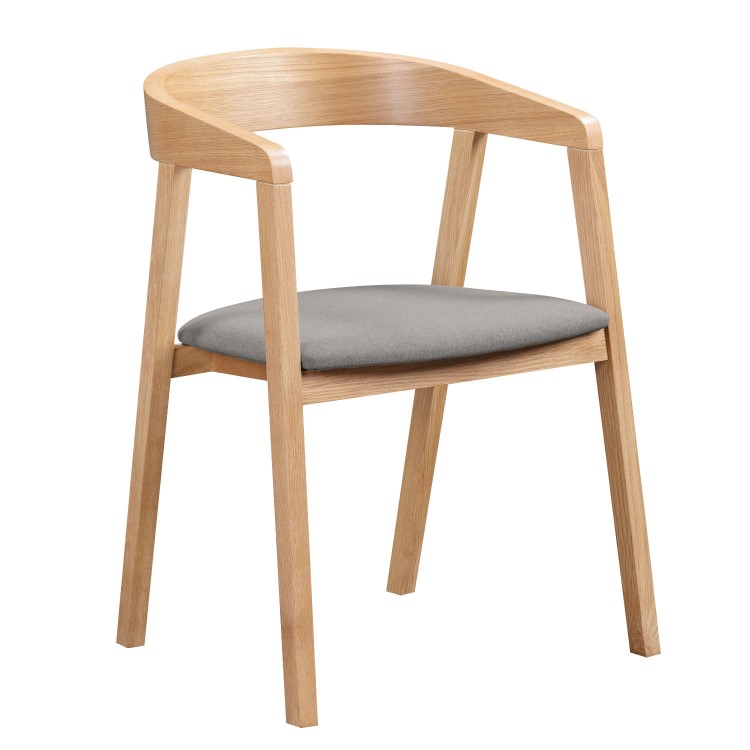 Solid Oak Carver Dining Chair with Grey Woven Seat - Anders