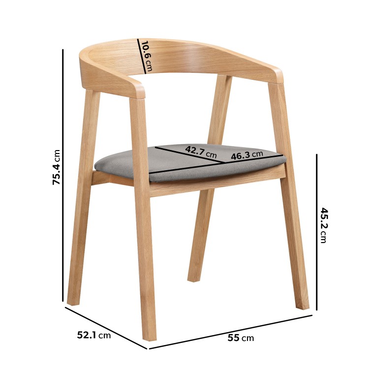 Solid Oak Carver Dining Chair with Grey Woven Seat - Anders