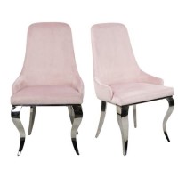 Set of 2 Baby Pink Velvet Dining Chairs with Chrome Legs - Angelica