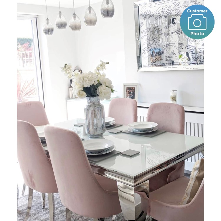Set of 2 Baby Pink Velvet Dining Chairs with Chrome Legs - Angelica