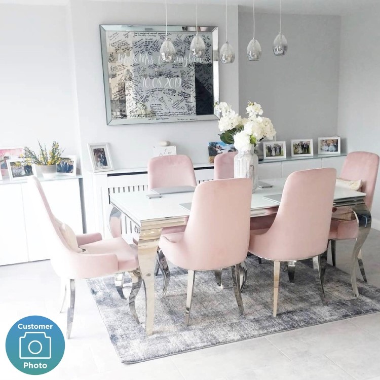 Set of 2 Baby Pink Velvet Dining Chairs with Chrome Legs - Angelica