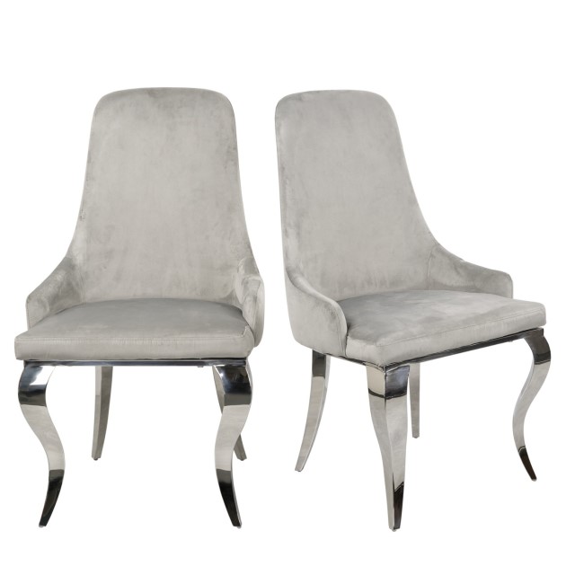 Set of 2 Grey Velvet Dining Chairs with Silver Legs - Angelica