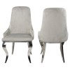Set of 2 Grey Velvet Dining Chairs with Silver Legs - Angelica