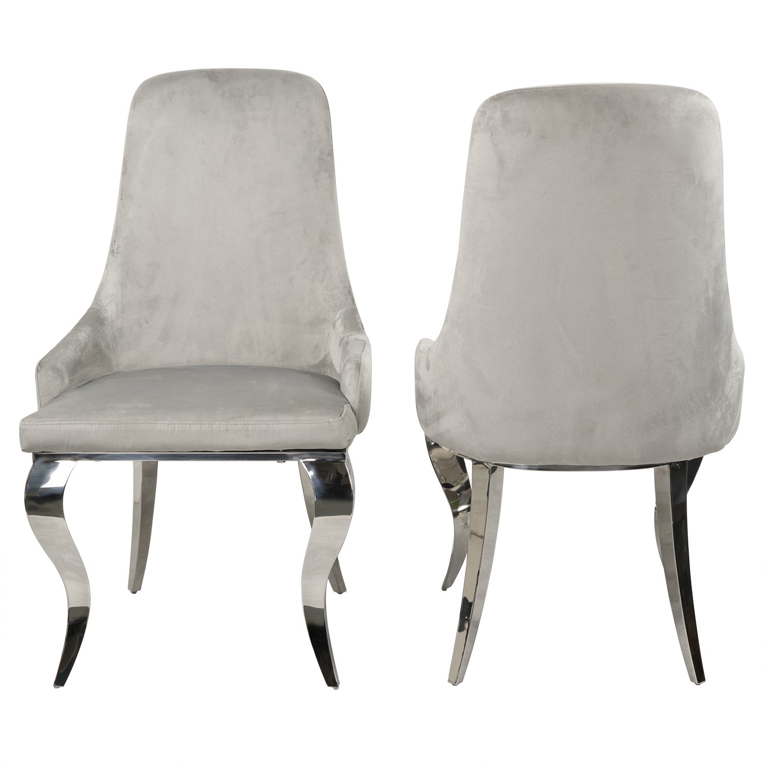 Set of 2 Grey Velvet Dining Chairs with Silver Legs Angelica